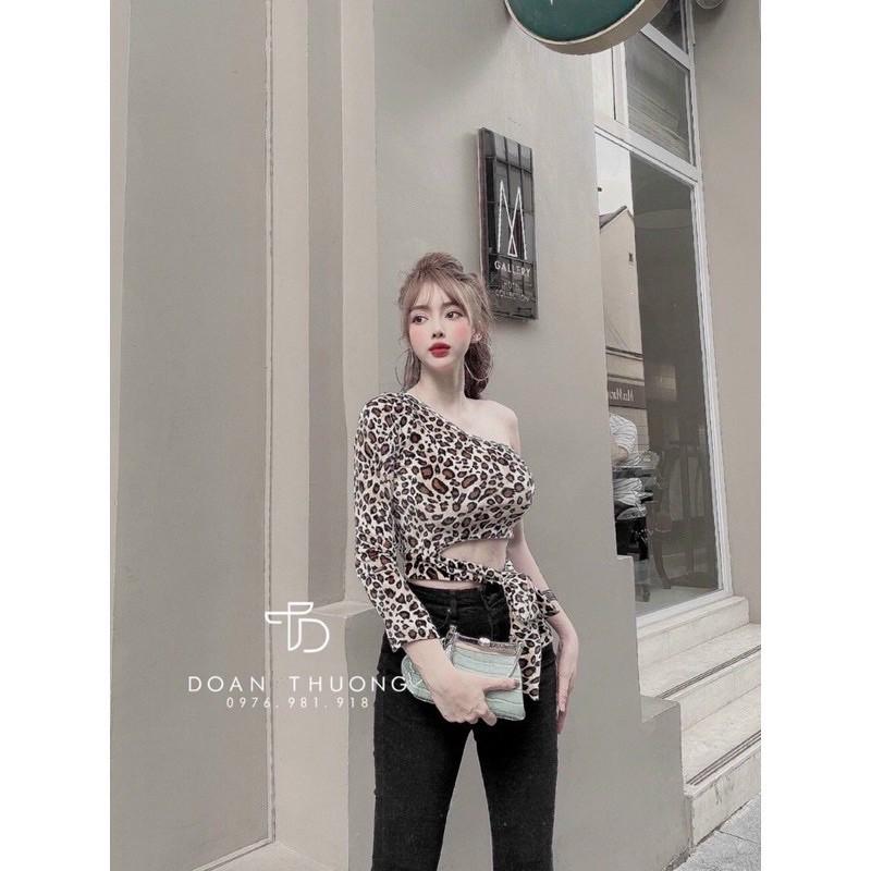 áo croptop tây dài 1 ống tay buộc nơ eo siêu sexy - B5N