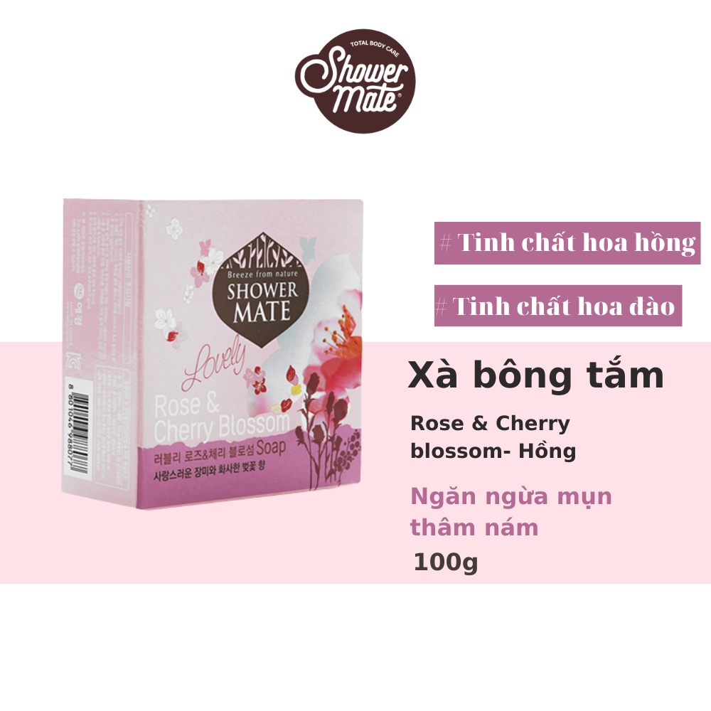 Xà bông tắm dưỡng da cao cấp Hàn Quốc Showermate Rose & Cherry Blossom Hồng 100g