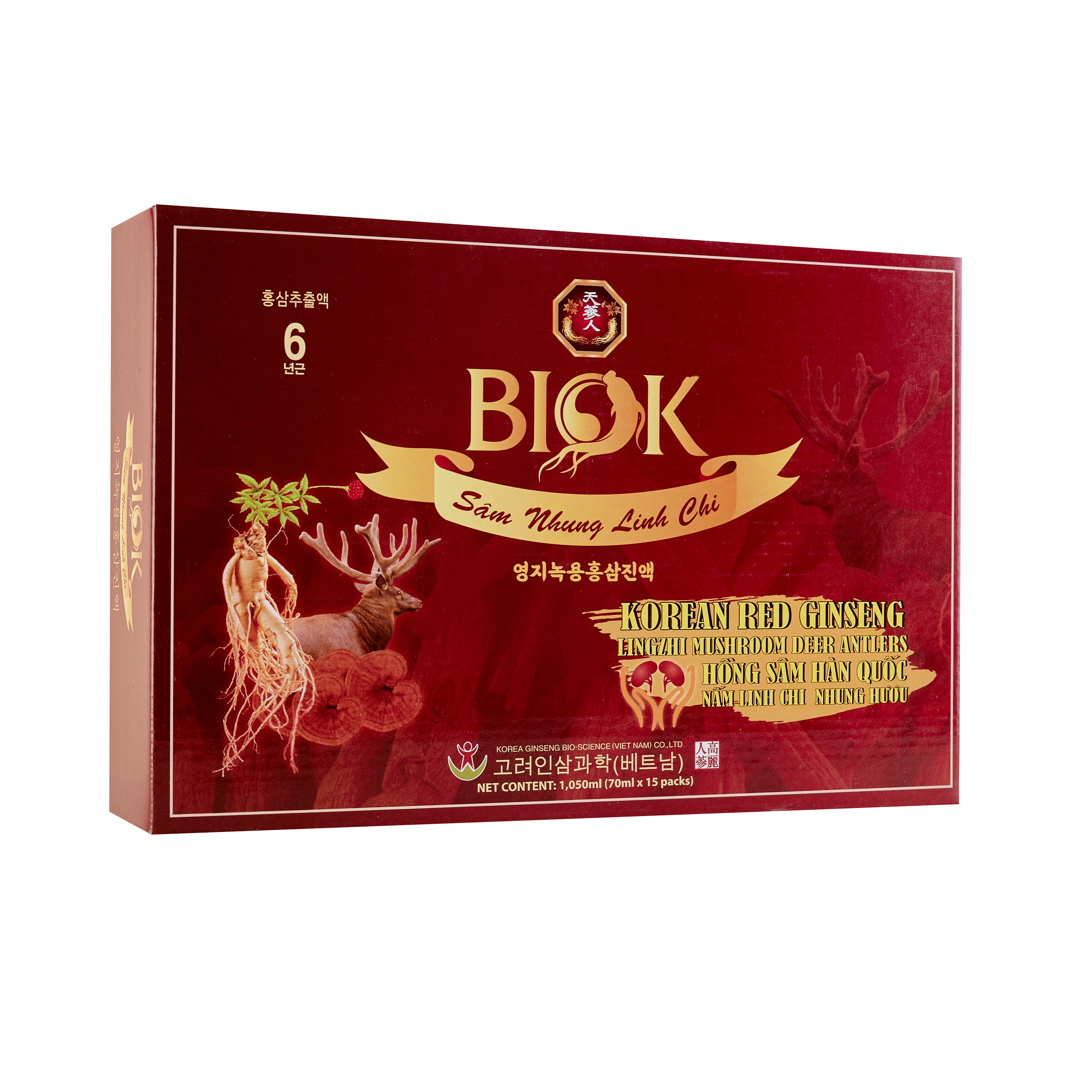 Nước uống Sâm Nhung Linh Chi Biok - Hộp 15 gói *70ml