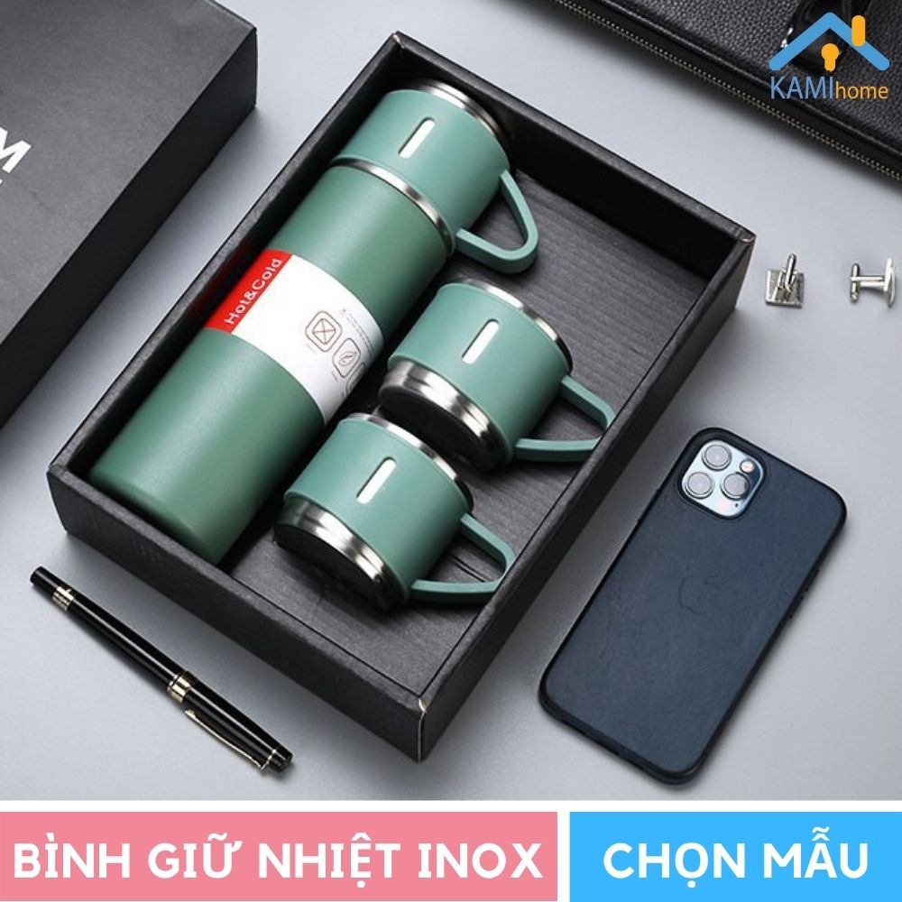 Bộ bình giữ nhiệt ruột inox kèm 2 cốc có quai cầm nhiều màu cho nam và nữ uống trà, cafe, nước, dễ dàng mang đi làm, đi học, công tác, du lịch, thích hợp làm quà tặng