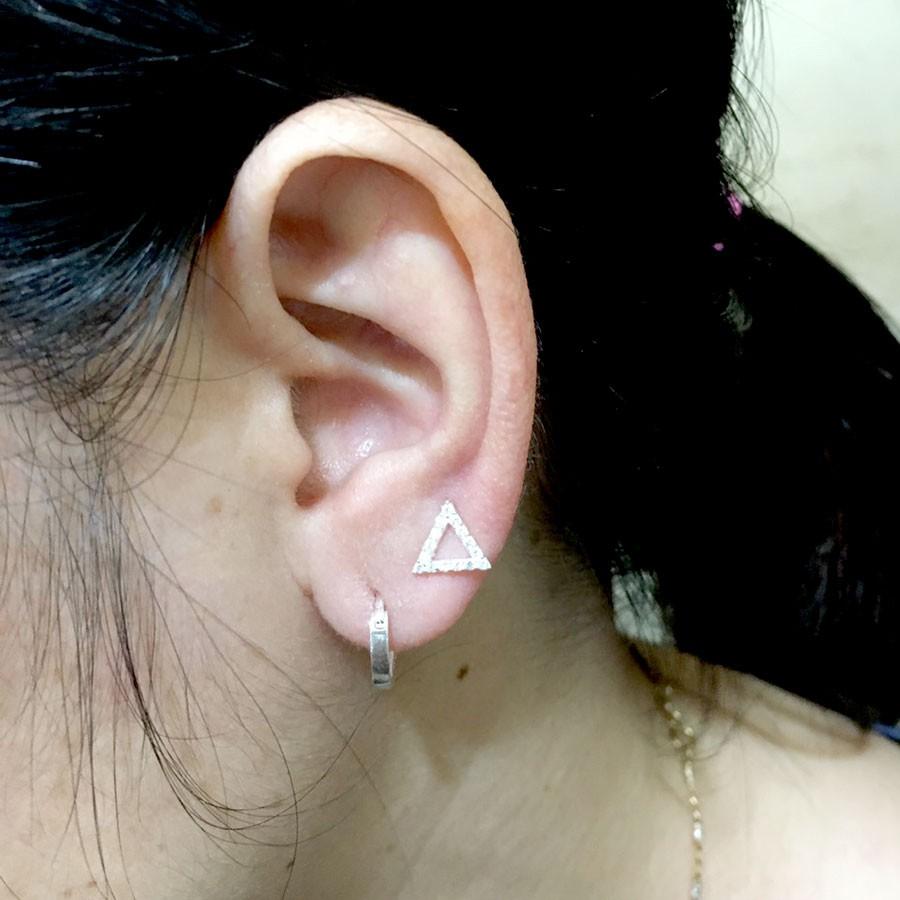 Khuyên tai nụ Tam Giác cho Nam và nữ chất liệu bạc chốt đeo sát tai Bạc Quang Thản - QTBT114