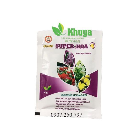Phân bón vi lượng NPK 7-5-47+TE SUPER HOA 4 loại 50gr Kích ra hoa - To nụ - To bông