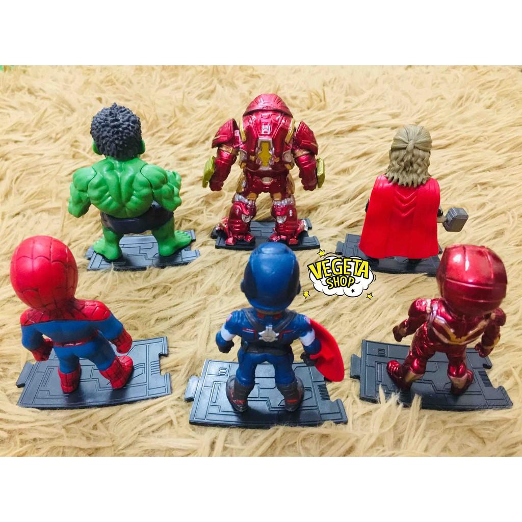 Mô hình Avengers Marvel - Trọn bộ 6 Biệt đội siêu anh hùng - Hulk Iron Man Suit Captain Thor Spider Man - Cao 10cm
