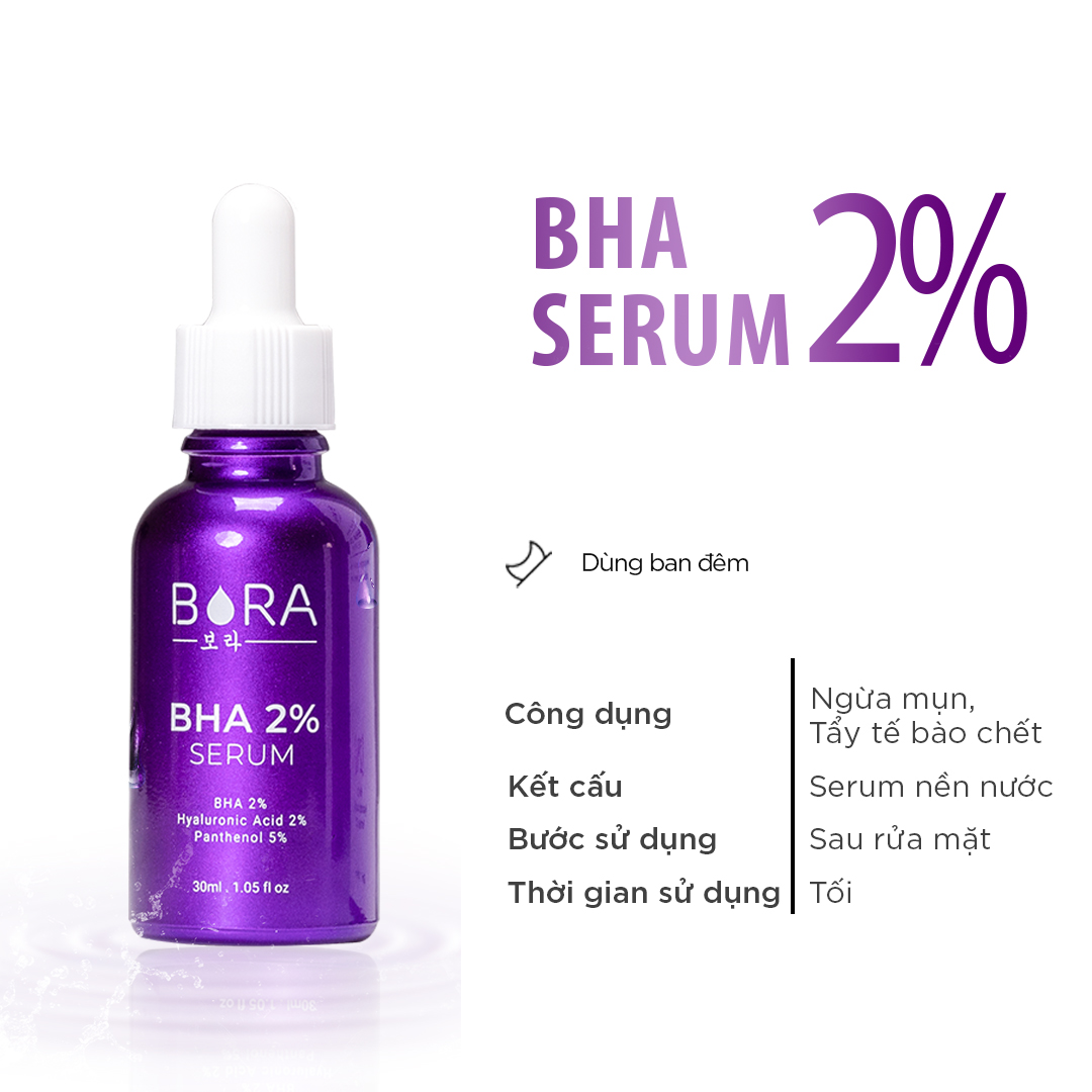 Tinh chất ngăn ngừa mụn dưỡng ẩm cho da Bora BHA 2% Serum lọ 30ml