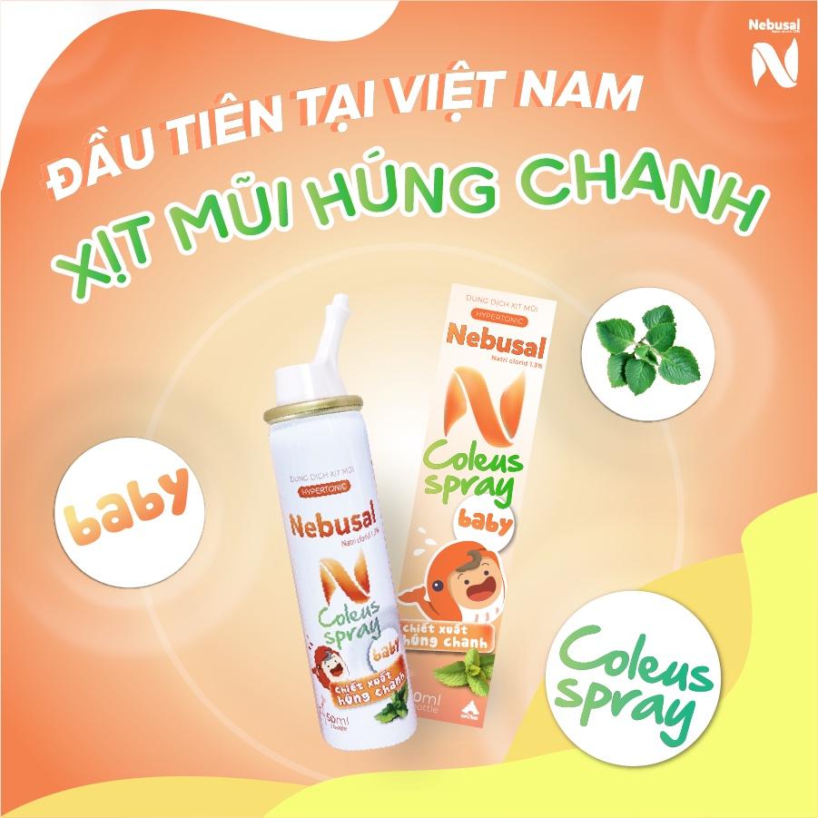 (CHÍNH HÃNG) Xịt Mũi Nebusal Coleus chiết xuất Húng Chanh giảm Nghẹt Mũi, Sổ mũi ở người lớn và trẻ em (50ml)