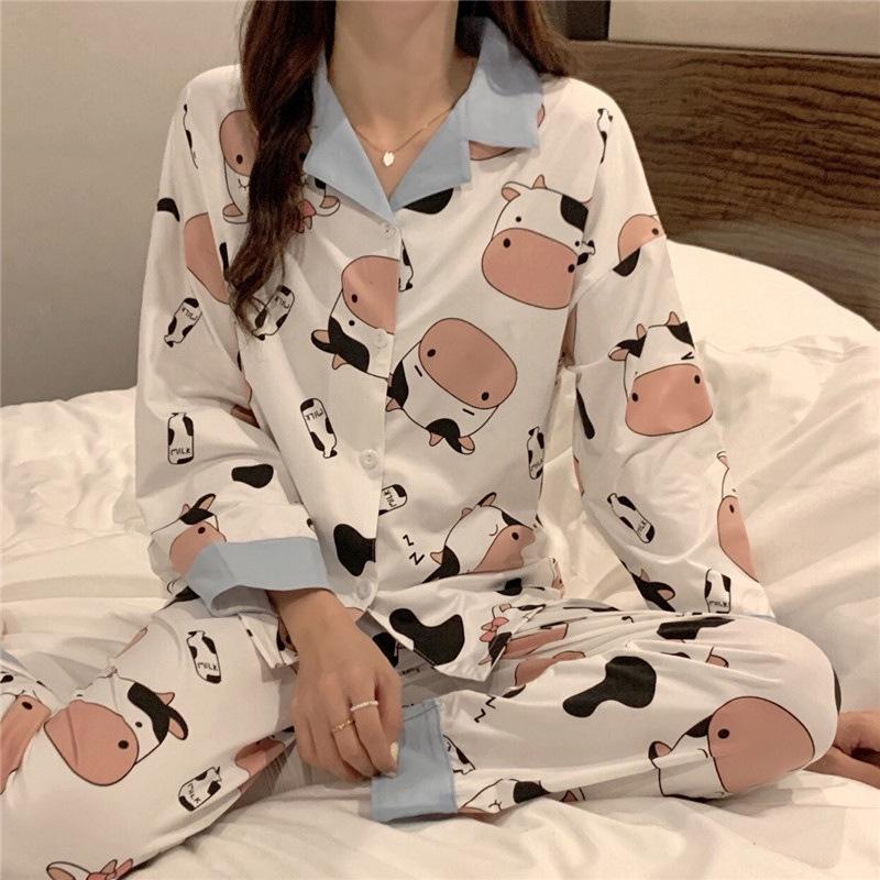 Bộ Ngủ Pijama Nữ HÀNG CÓ SẴN Bộ mặc nhà, Bộ Đồ Ngủ Chất Liệu Cotton Sợi Tơ Sữa Dài Tay Họa Tiết Dễ Thương Cao Cấp