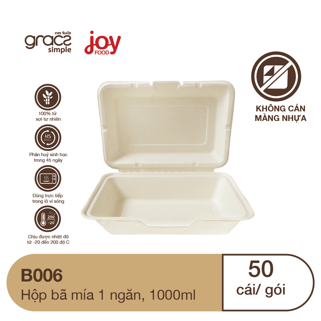 50 hộp bã mía Gracz Thái Lan 1 ngăn 1000ml