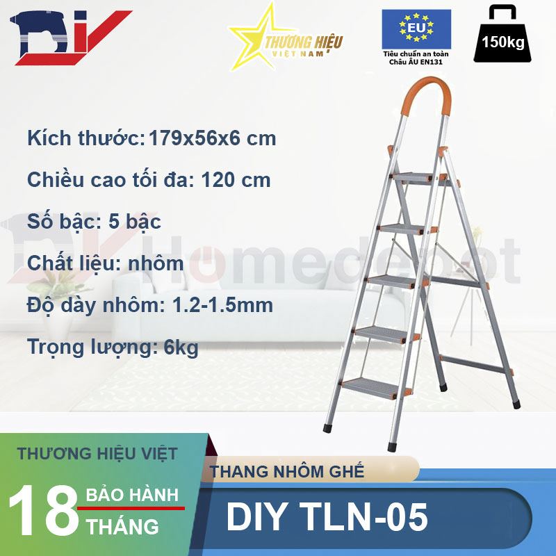 Thang nhôm ghế 5 bậc DIY TLN-05 tải trọng 150kg