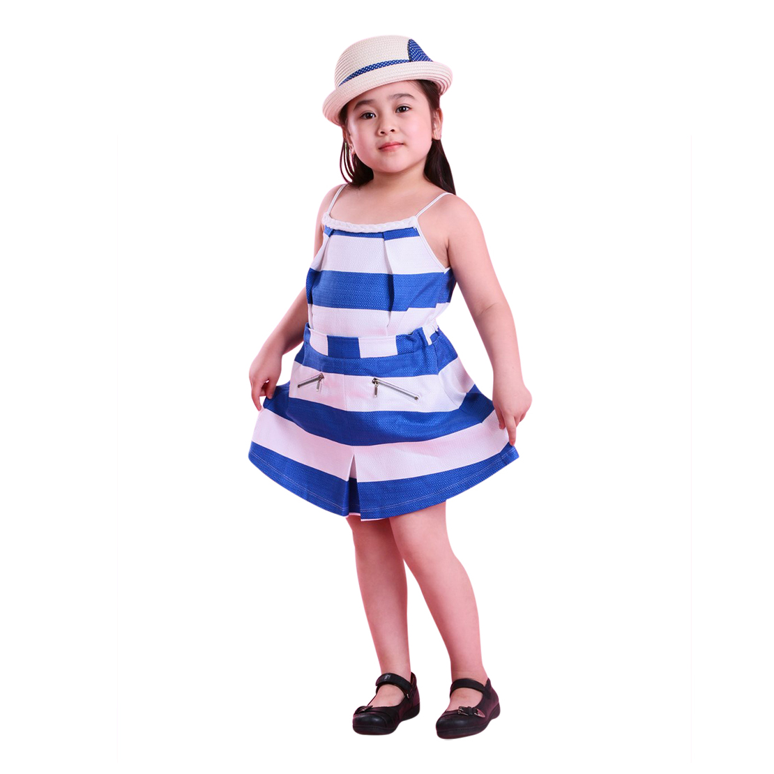 Set Bộ Váy Áo Bé Gái Ugether UKID38 - Sọc Xanh Trắng