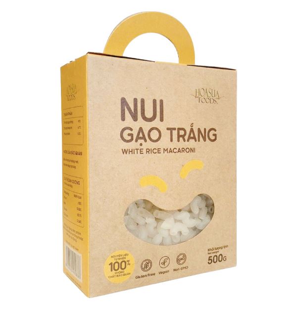 Nui gạo trắng Hoa Sữa  Foods hộp 500g - hoàn toàn từ gạo sạch, an toàn, phù hợp ăn chay, ăn thực dưỡng, healthy