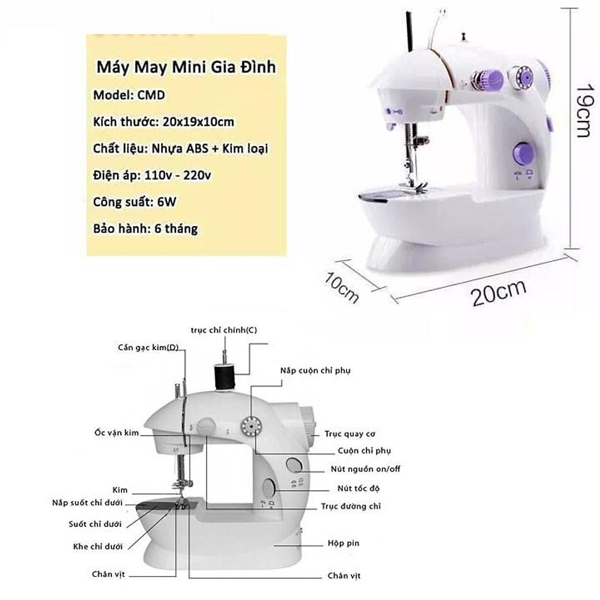 Máy khâu mini CMD, máy may gia đình nhỏ gọn,tiện lợi