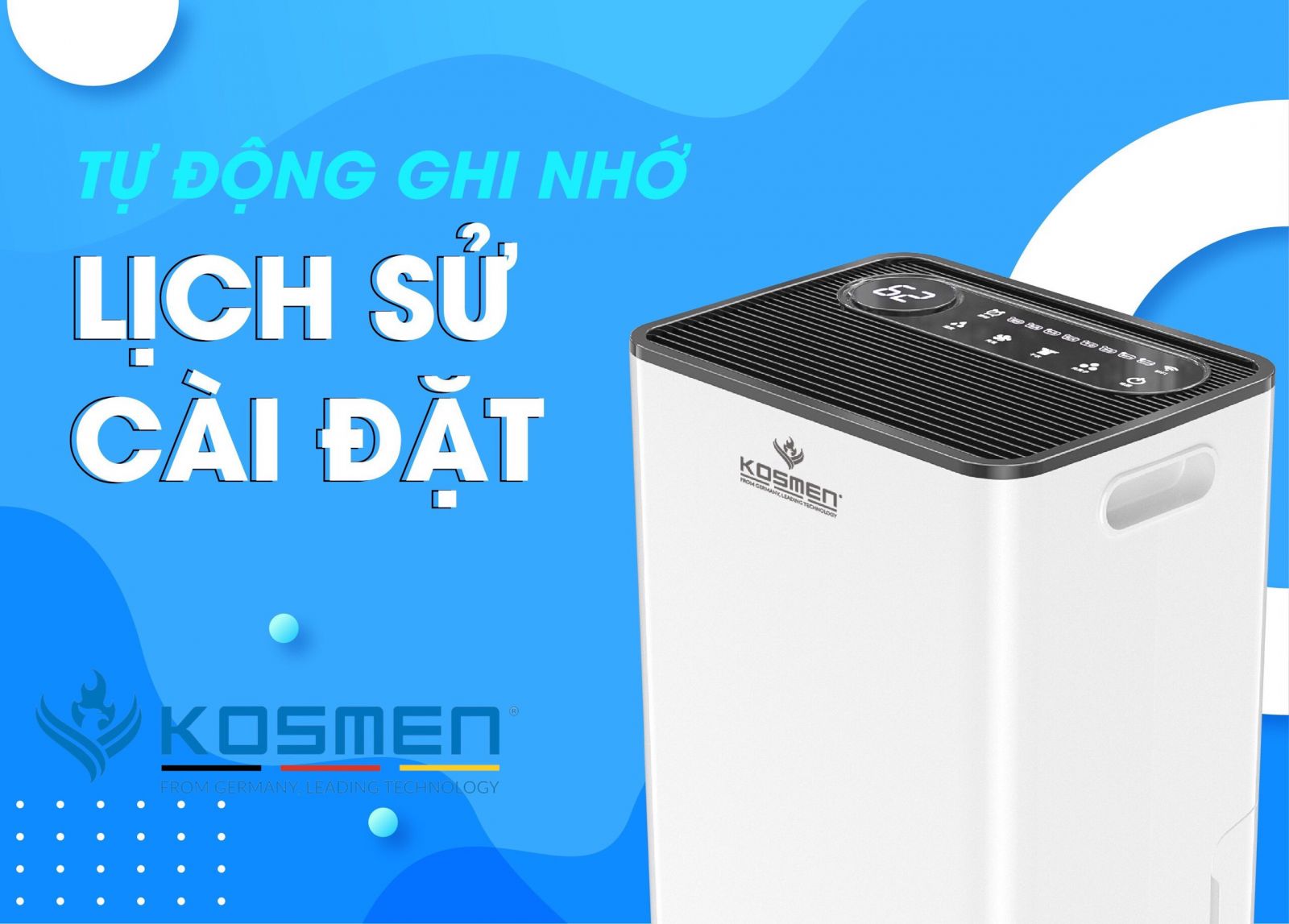 Máy hút ẩm đa năng Kosmen KM60S Phòng 110m2, Đa năng: Lọc không khí, Sấy quần áo, Sưởi phòng - Hàng chính hãng