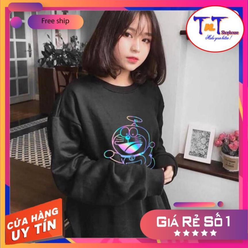AS18 Áo Sweater Unisex ️/Áo nỉ Ulzzang phản quang unisex dài tay nam nữ - Doremon Chong Chóng