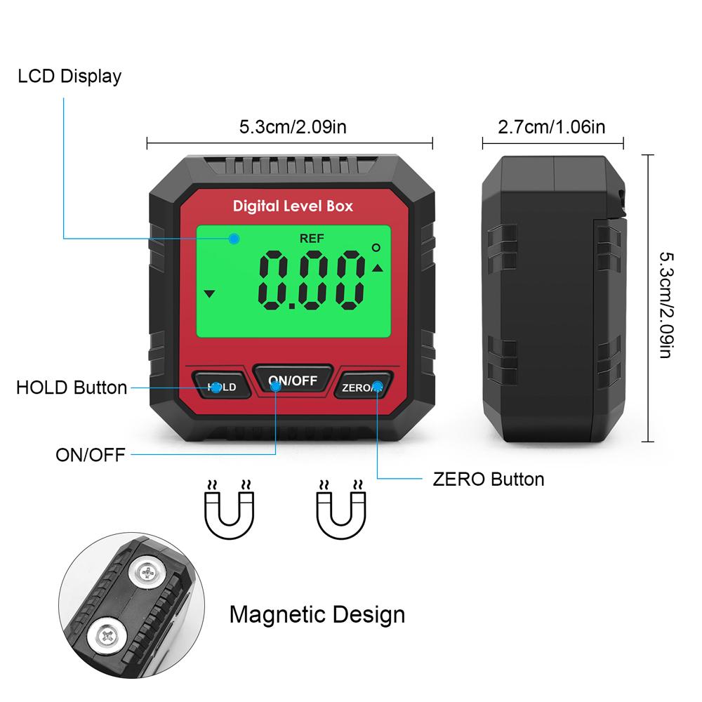 Magnetic Digital Angle Meter Absolute and Relative Measurement Angle and Slope Conversion Inclinometer LCD Display with Backlight Versatile Clinometer