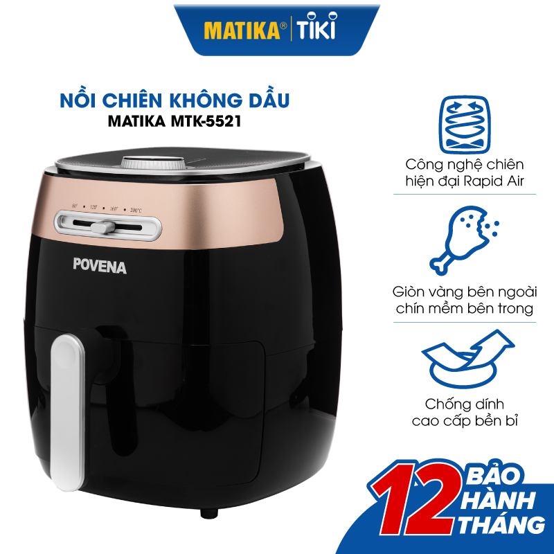 Nồi chiên không dầu POVENA nồi chiên chân không 5.5l-1500W chiên nướng hoàn hảo hạn chế 80% dầu mỡ PVN-5521 - Hàng chính hãng