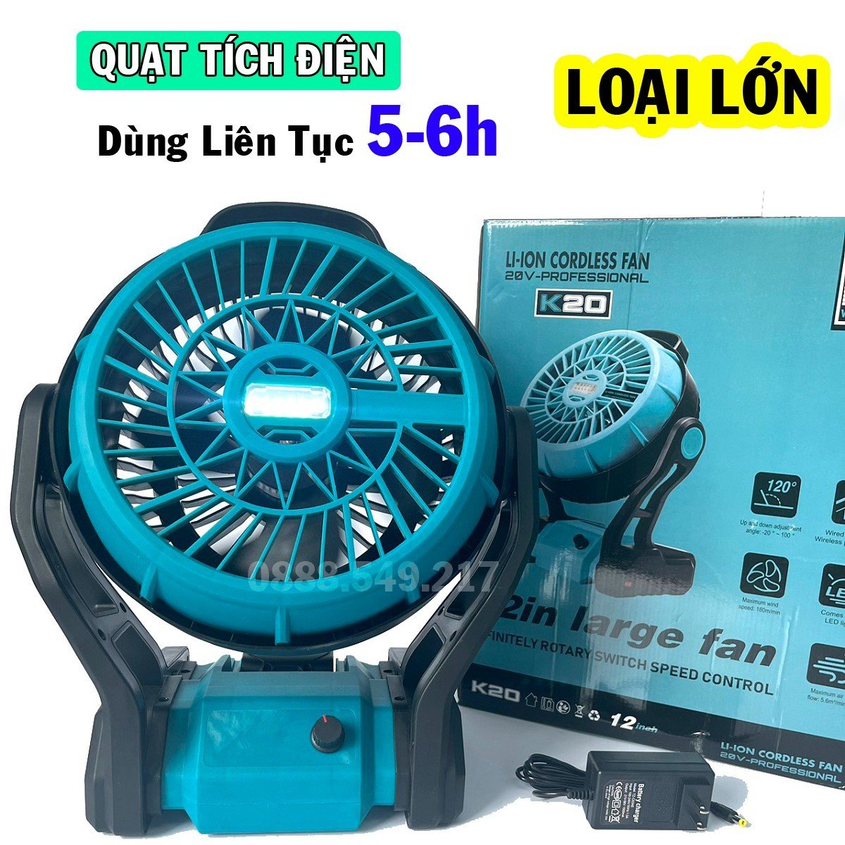 Quạt Siêu Khỏe Tích Điện, Quạt Dùng Pin Chân Phổ Thông Có Đèn Led