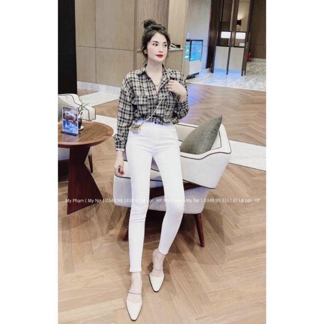 Áo sơ mi nữ form rộng tay dài kẻ caro Banamo Fashion Áo sơ mi kẻ 2 túi ngực unisex 3918