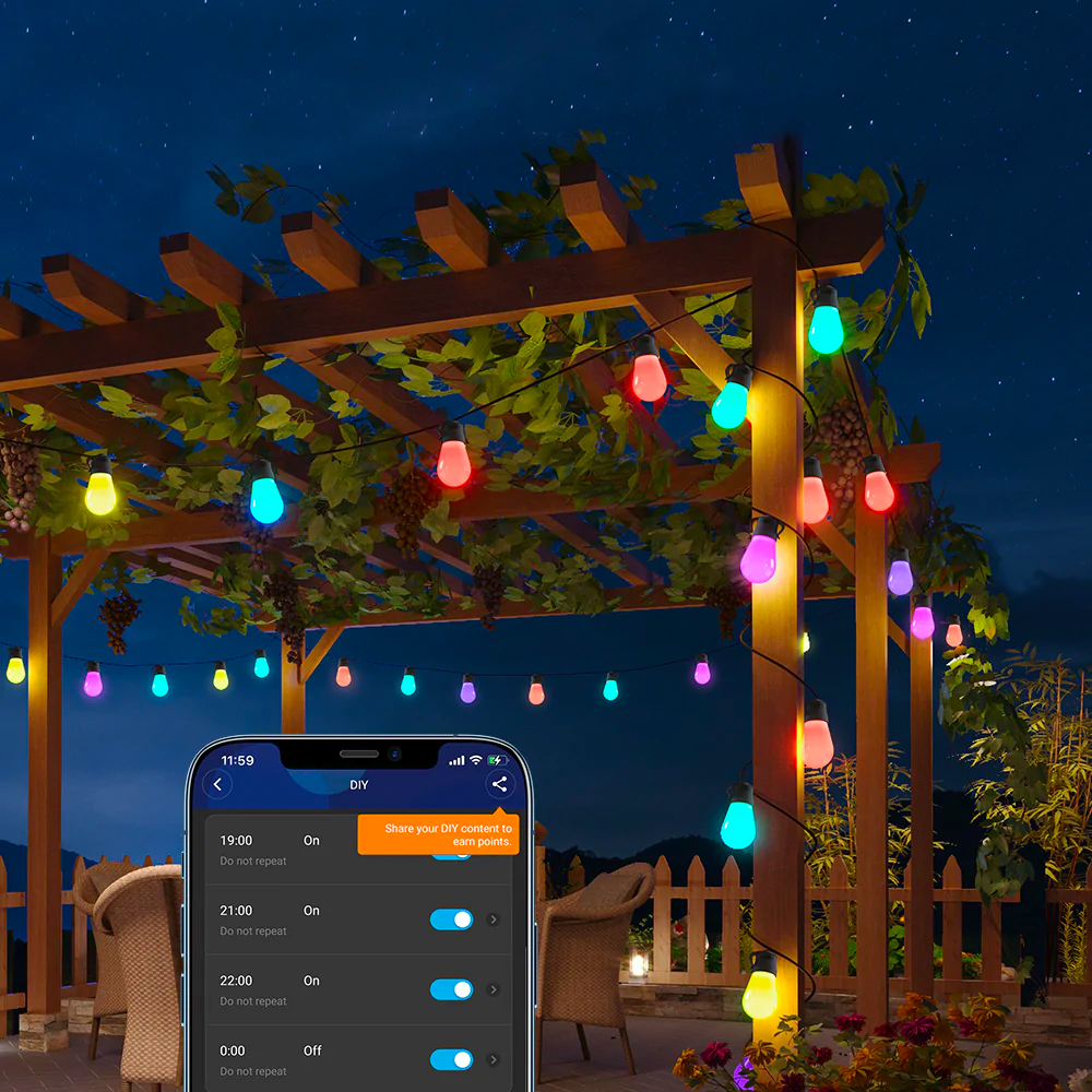 Đèn treo ngoài trời Govee RGBW 48ft Bluetooth &amp; Wi-Fi Outdoor String Lights H7020 | Thiết kế hiện đại | Khả năng chống thấm nước | Dễ dàng thao tác và lắp đặt