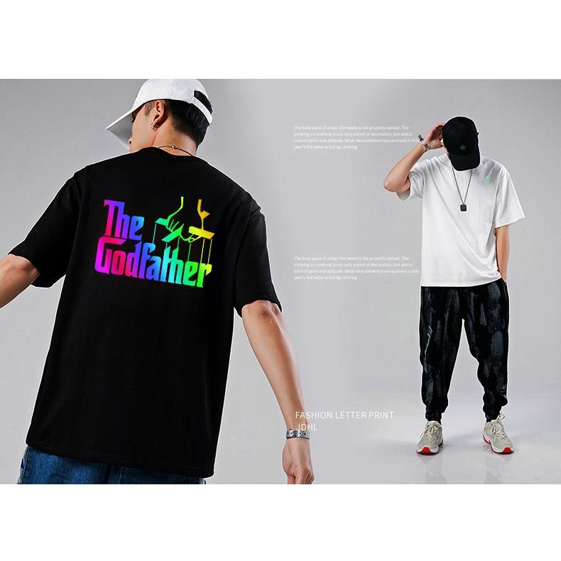 Áo thun Unisex tay lỡ THE GODFATHER chất phản quang đa sắc