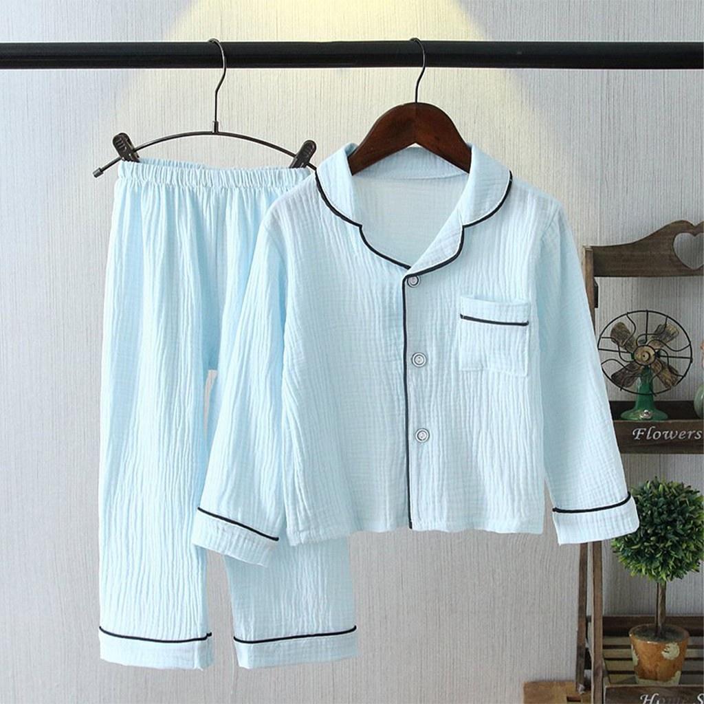 Bộ đồ ngủ cho bé ROSY KIDS, Bộ Pijama đũi nhăn dài tay cho bé trai và bé gái từ 6-27kg