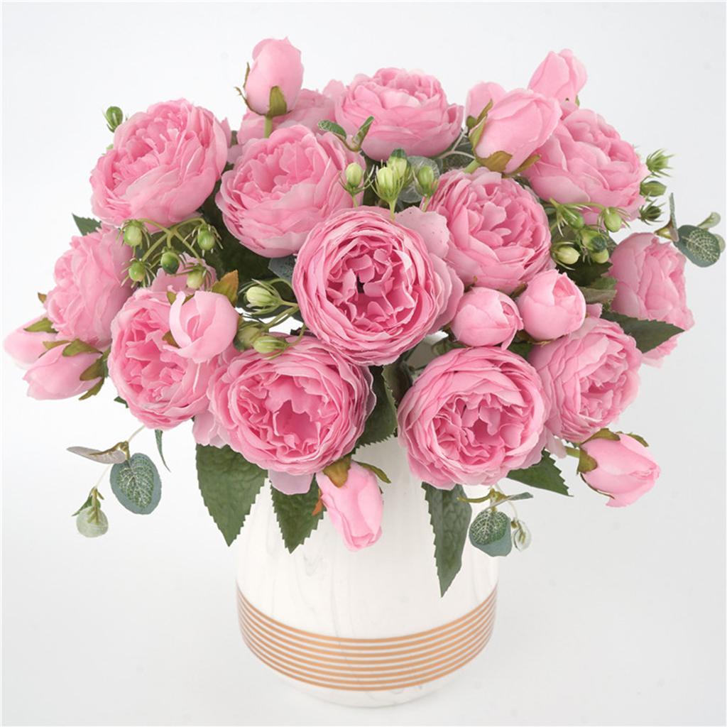 2X Artificial Silk Peony Bridal Bouquets for Wedding Home Decoration Pink