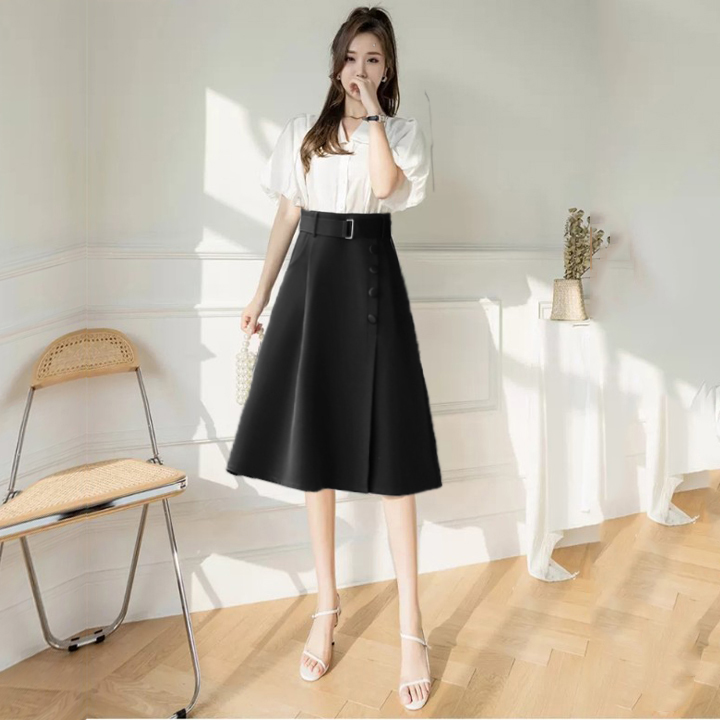 Chân Váy Cống Sở New Design Thiết Kế Váy Chữ A ,Lệch Tà Phối Nút Có Túi Phong Cách Hàn Quốc, Vải Tốt ,Co Giãn CV0021