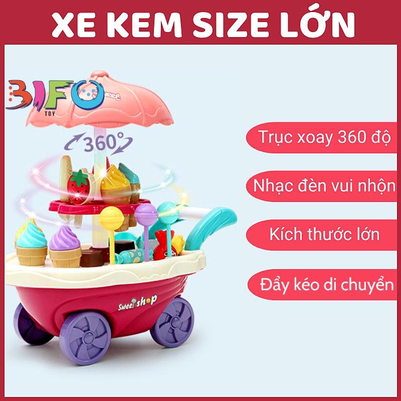 Xe kem 30 PCS xe đẩy bán kem đồ chơi có nhạc và đèn vui nhộn đồ chơi đồ hàng màu hồng quà tặng bé gái