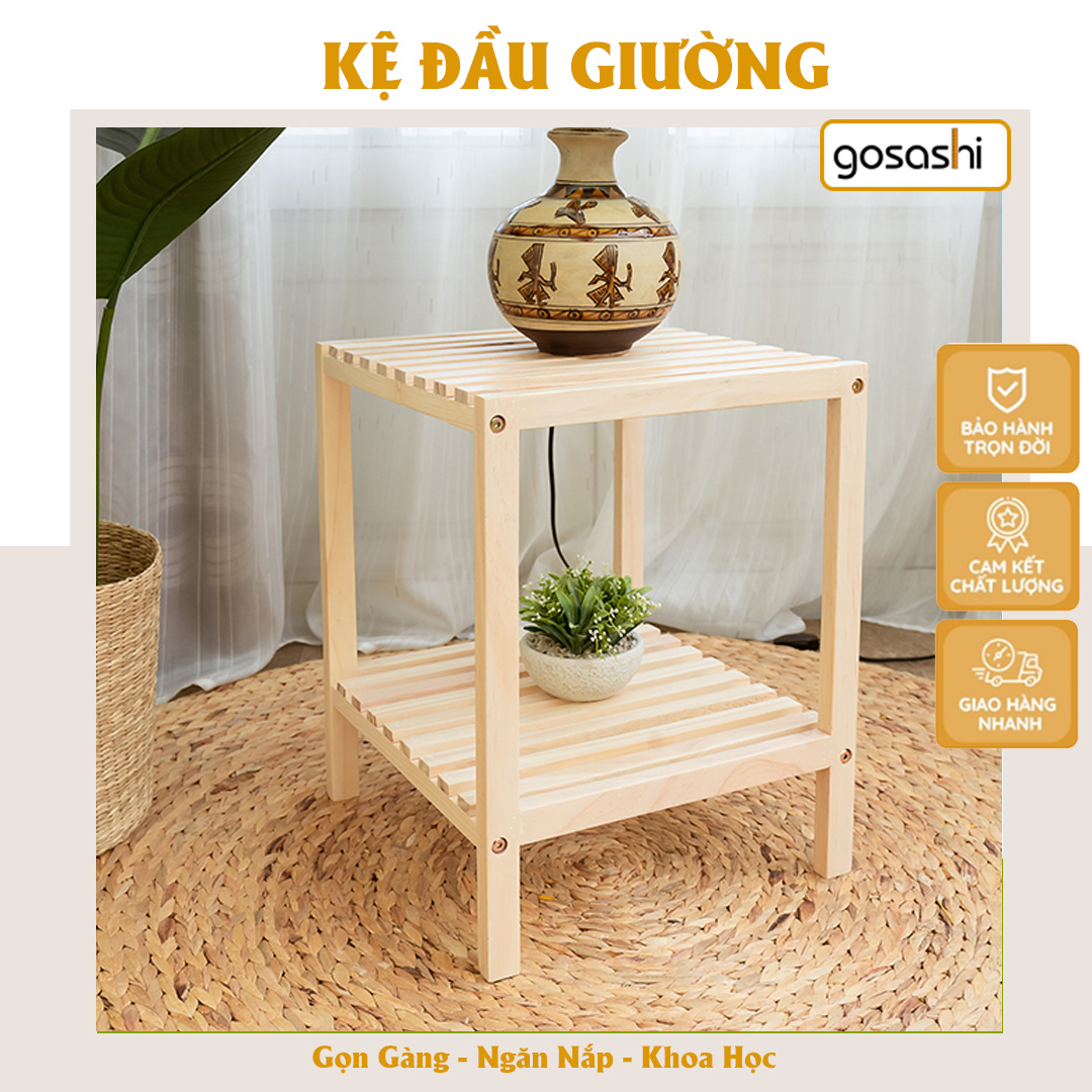 Tab Đầu Giường, Kệ Đầu Giường Gỗ Thông Phong Cách Hàn Quốc, Bề Mặt Nhẵn Đã Qua Xử Lý Mối Mọt Thương Hiệu Gosashi-KDG