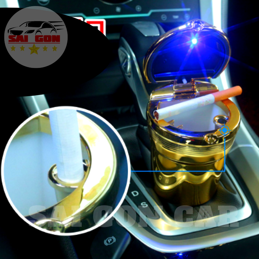 Gạt tàn thuốc có nắp chống hôi, có đèn led, gạt tàn dùng cho xe ô tô có logo theo xe.