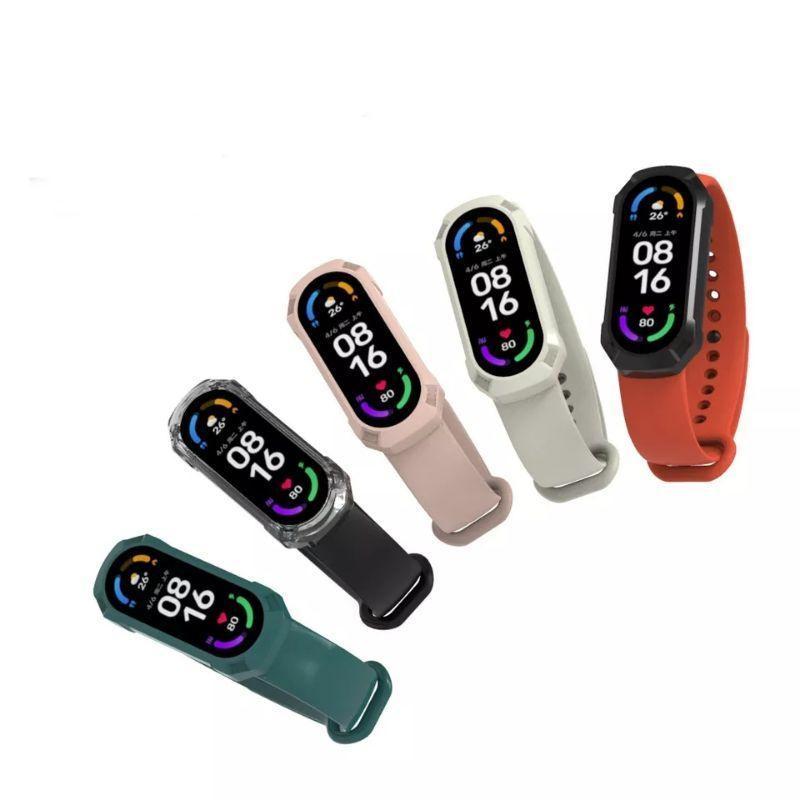 Dây Silicon và Ốp kính cường lực bảo vệ cho đồng hồ Xiaomi Miband 6