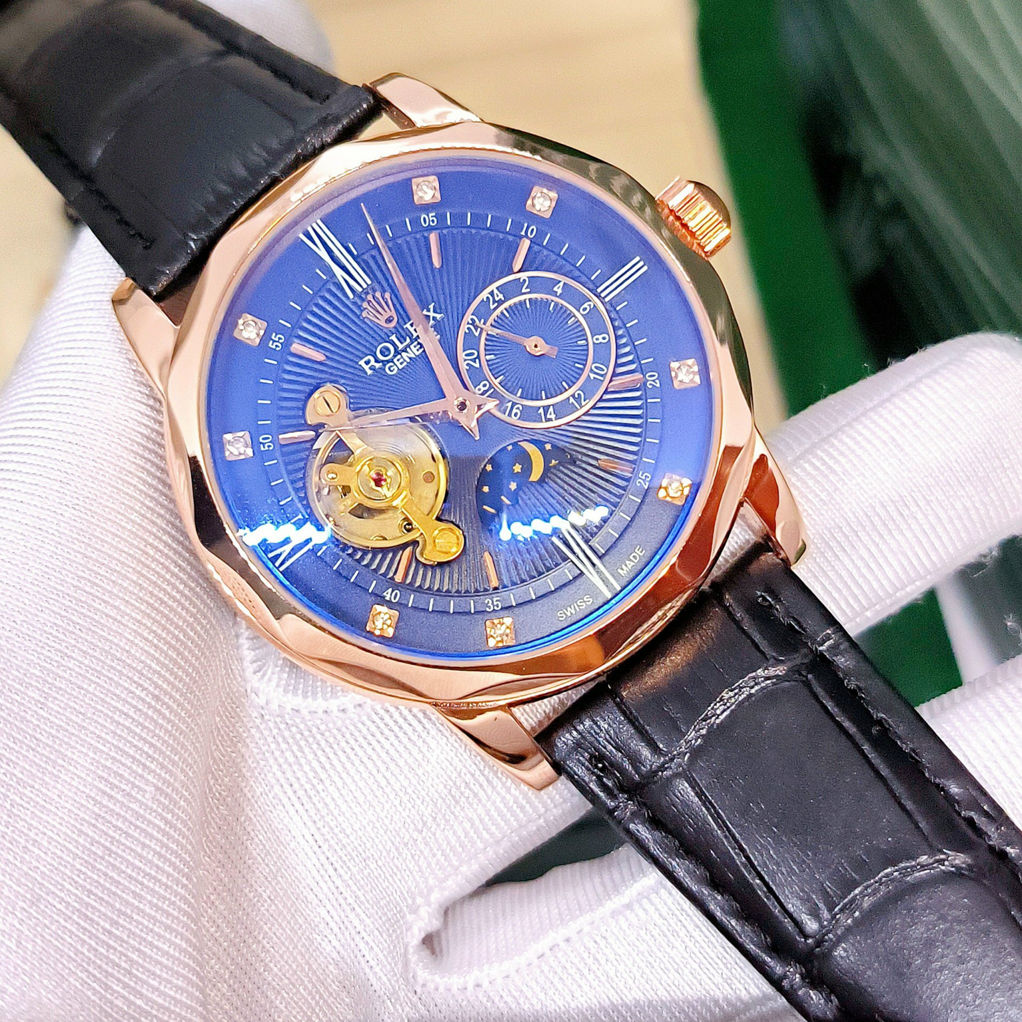 [Máy Cơ Automatic ] Đồng hồ RoLex Cơ Sun Moon 2 Màu Chạy Full Kim (Bảo Hành 2 Năm)