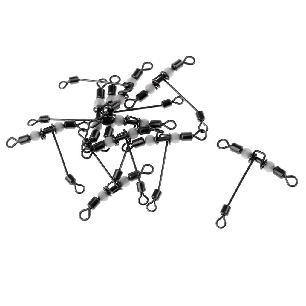 10Pcs Fishing Crimp Swivels Cross-line Swivels T-shape Hook Line Connector with Luminous Beads