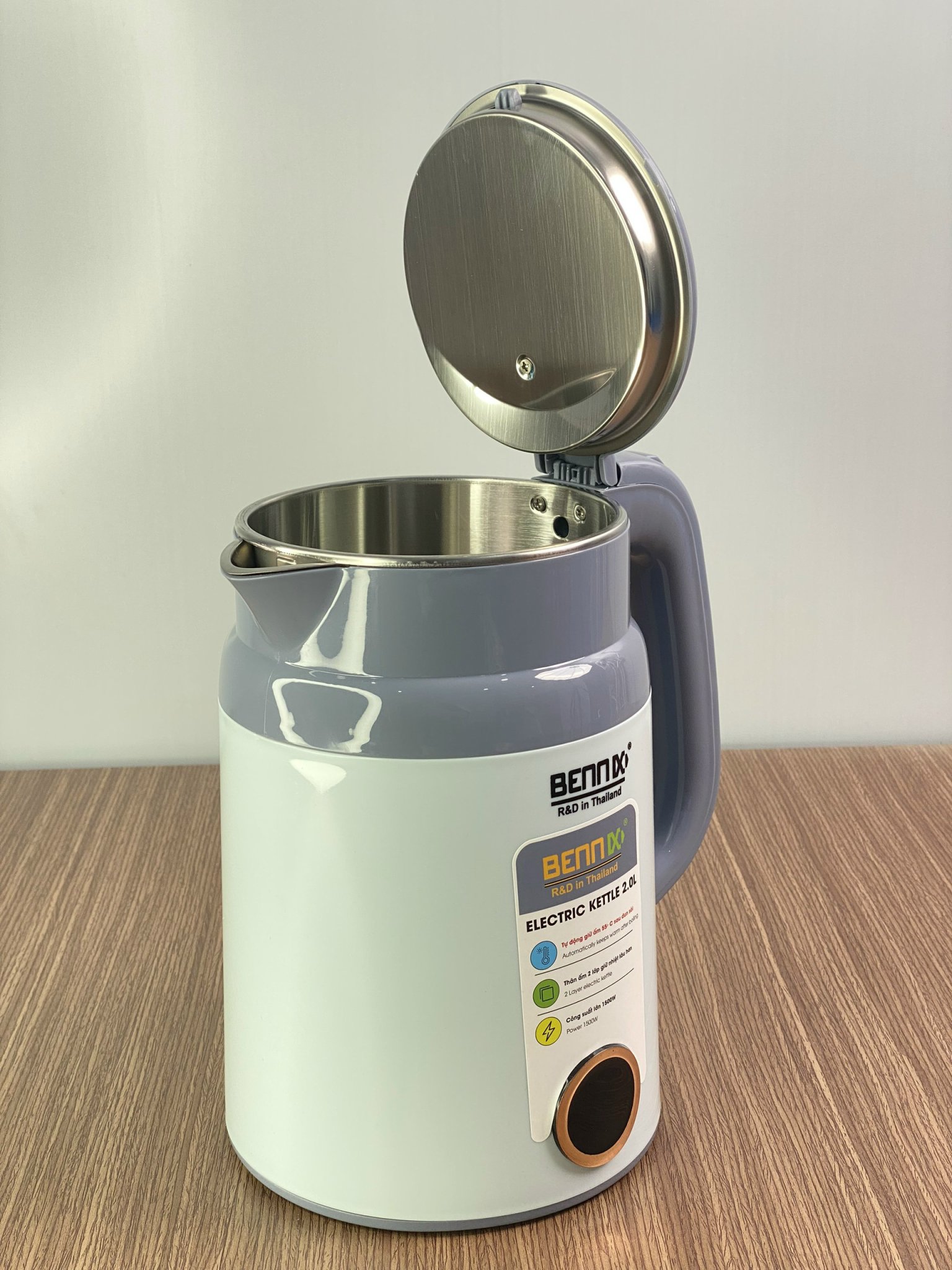 Bình Ủ Trà Giữ Nhiệt, Ấm Đun Nước Siêu Tốc Ủ Ấm Đa Năng 2 Lớp Inox BENNIX 2L BN-200EK Công Suất 1500W- Hàng Chính Hãng