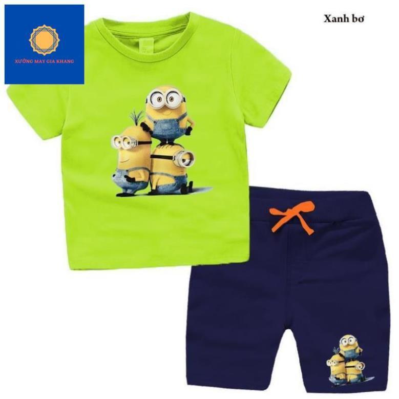 MS: 190177 - Đồ bộ quần áo thun bé trai, bé gái, ngắn tay, in 3 chú minion đáng yêu - Xưởng may Gia Khang