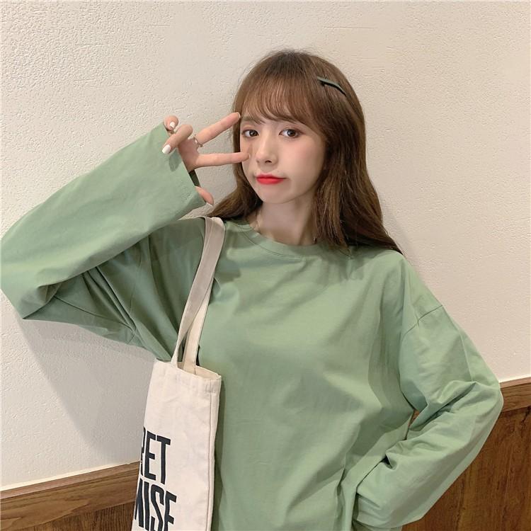 Áo Thun Tay Dài Trơn Basic XANH VỎ ĐẬU Thu Đông Unisex
