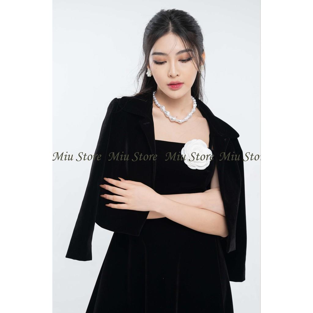 Đầm nữ thiết kế hai dây croptop nhung lì kèm vest cao cấp MIUSTORE AV00007 - D00247