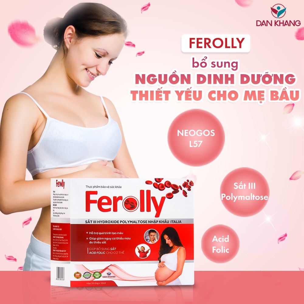 Ống Uống Ferolly Dân Khang Bổ Sung Sắt, Cải Thiện Tình Trạng Thiếu Máu Cho Mẹ Bầu Và Em Bé - Hộp 20 ống