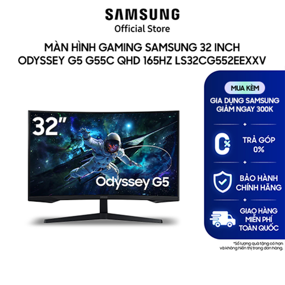 Màn hình Gaming Samsung 32 inch Odyssey G5 G55C QHD 165Hz LS32CG552EEXXV - Hàng chính hãng