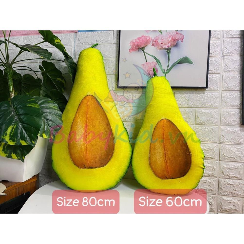 GỐI ÔM NHỒI BÔNG, quả bơ, 60-80cm, HANDMADE VN, vỏ nhung có khóa kéo