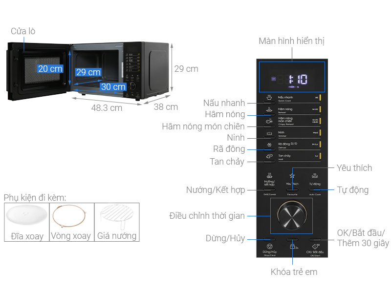 Lò vi sóng có nướng Electrolux EMG23D22B 23 lít hàng chính hãng