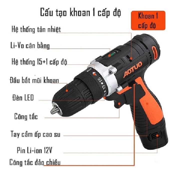 Bộ máy khoan bắt vít chạy pin 12v đa năng sửa chữa nhà cửa