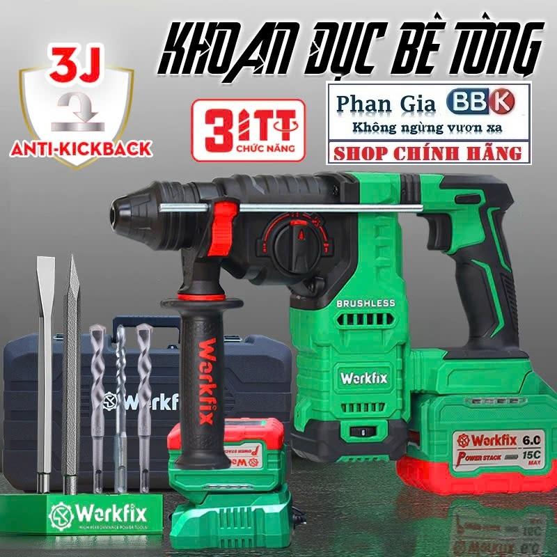 Máy Khoan Bê tông WORKFIX-RH3003PRO 3 Chức Năng - Khoan Bê Tông Sử Dụng Chân Pin Phổ thông bảo hành chính hãƞg 12 Thá