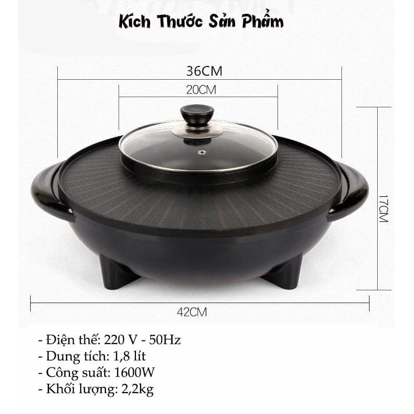 Bếp lẩu nướng thái lan tròn 2in1 vừa nướng vừa nấu lẩu đa năng