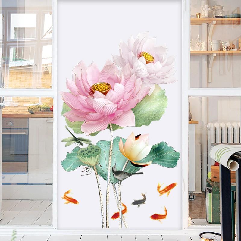 Decal dán tường Hoa sen hồng mới 3D 01