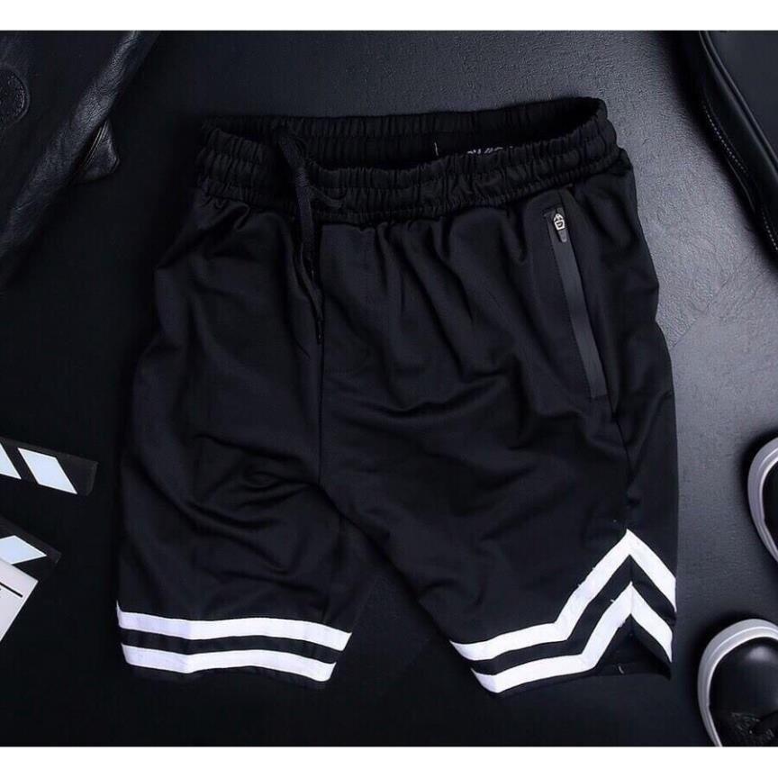 ️ Chất đẹp_Form chuẩn ️ Quần sooc chữ V poli thể thao unisex nam nữ, Quần short ĐEN LƯNG THUNG CÓ KHOA TÚI M01