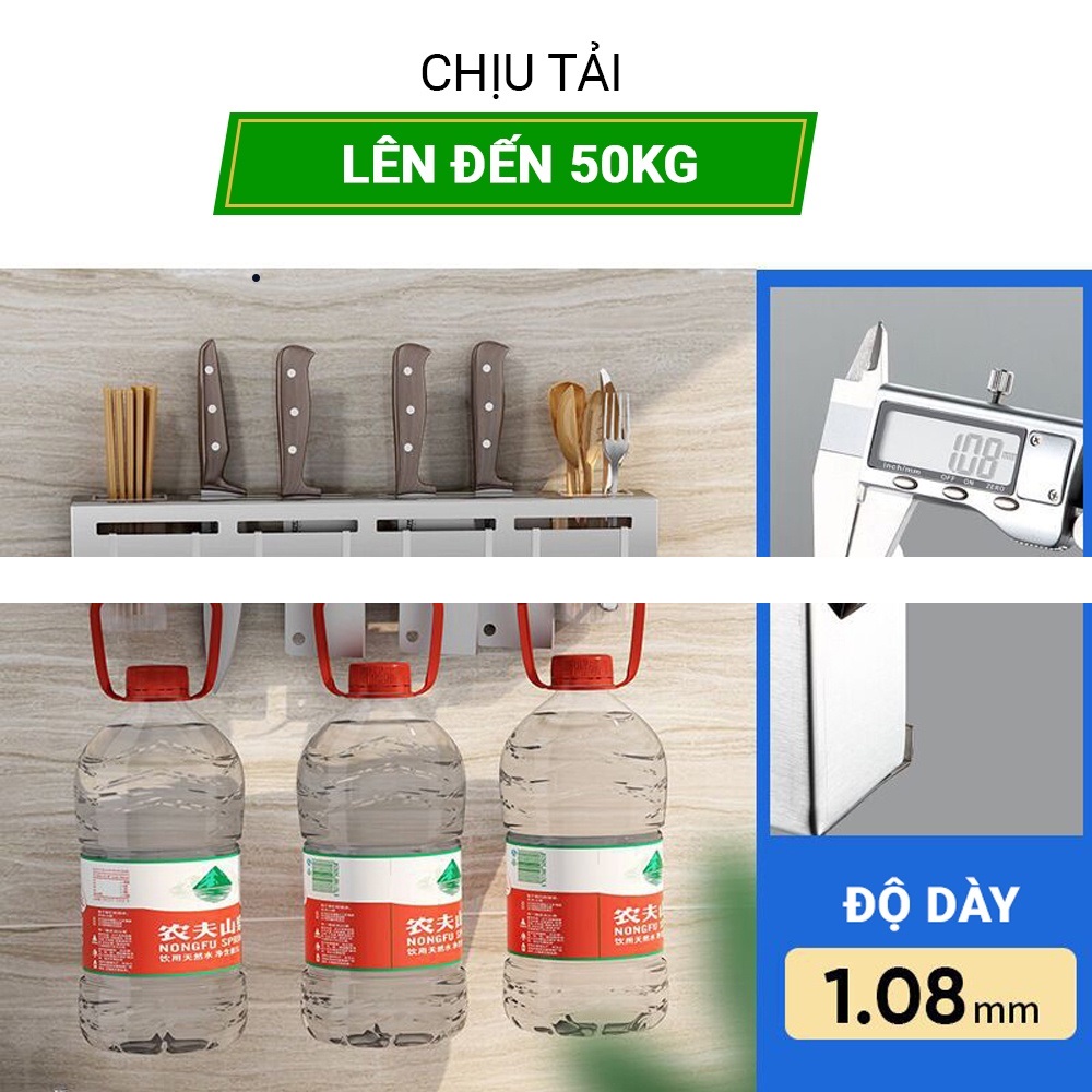 Giá để dao đa năng nhà bếp DoDoDios chất liệu Inox, có ống đựng đũa, thìa tặng thêm miếng dán tường móc treo khăn - Hàng chính hãng