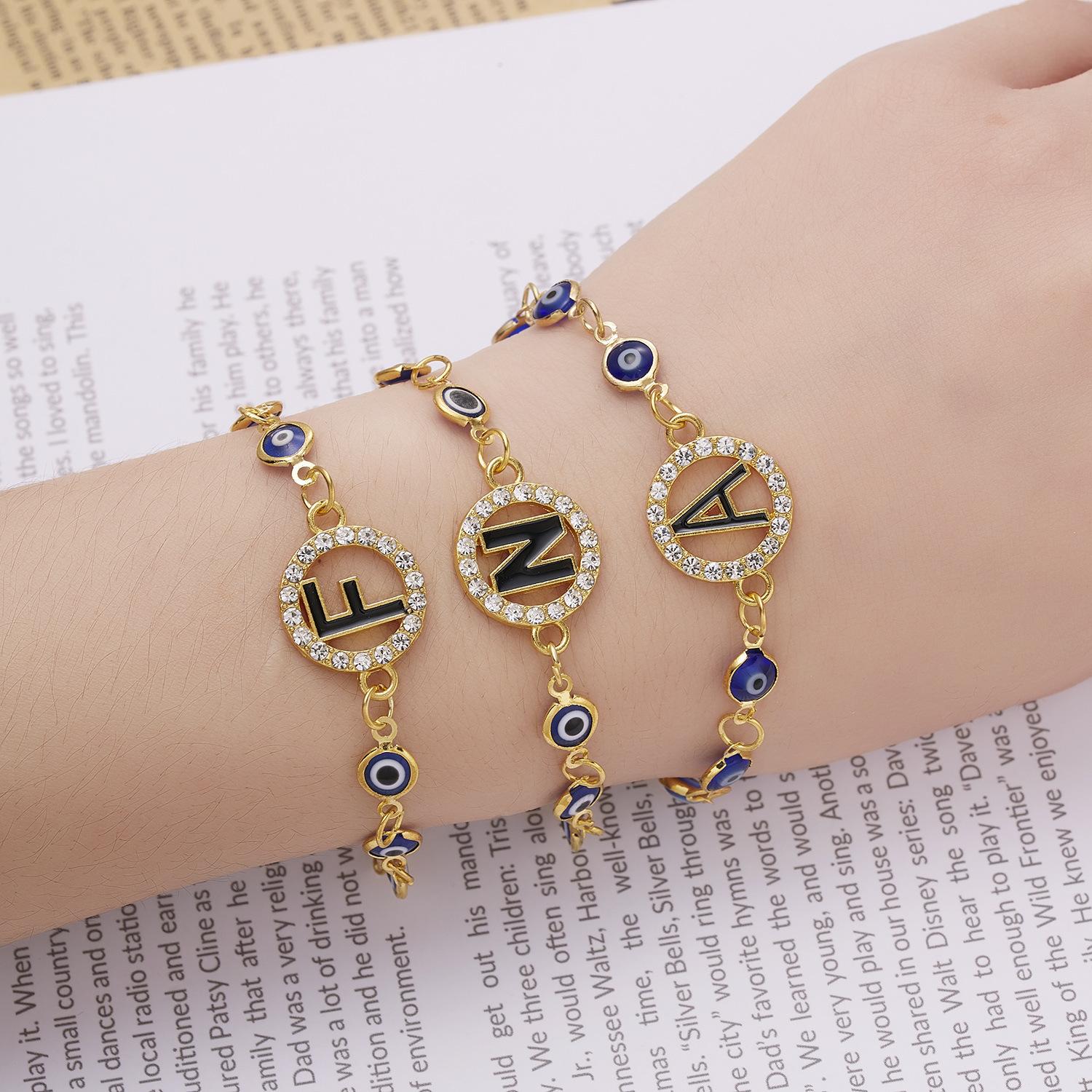 Vòng tay Evil Eye Vòng đeo tay có thể điều chỉnh bằng hợp kim mắt sáng tạo chữ Rhinestone Blue Eye-A
