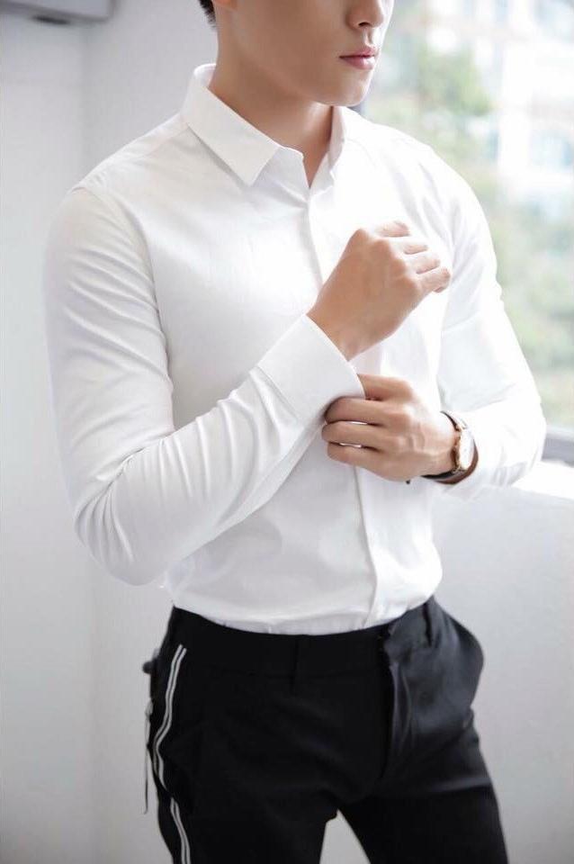 ÁO SƠ MI NAM TRẮNG TRƠN THANH LỊCH- 100% COTTON CHUẨN - L
