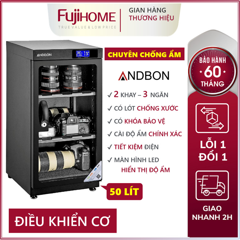 Tủ chống ẩm máy ảnh 50 lít Andbon, Tủ hút ẩm đựng máy ảnh 50l ba ngăn công nghệ Nhật Bản tiết kiệm điện dung tích lớn dry cabinet - Hàng Nhập Khẩu