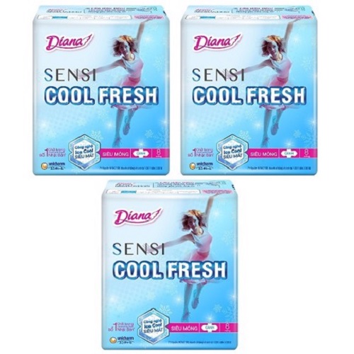 Combo 3 gói Băng vệ sinh Diana Sensi Cool Fresh Siêu Mỏng Cánh ( 8 miếng / gói )